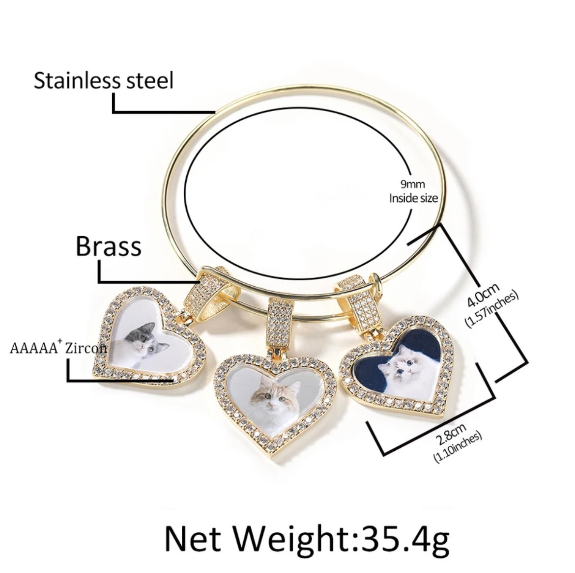 3 Heart Photo Bangle