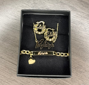 Personalized Name Plate, Bracelet and Earring Set
