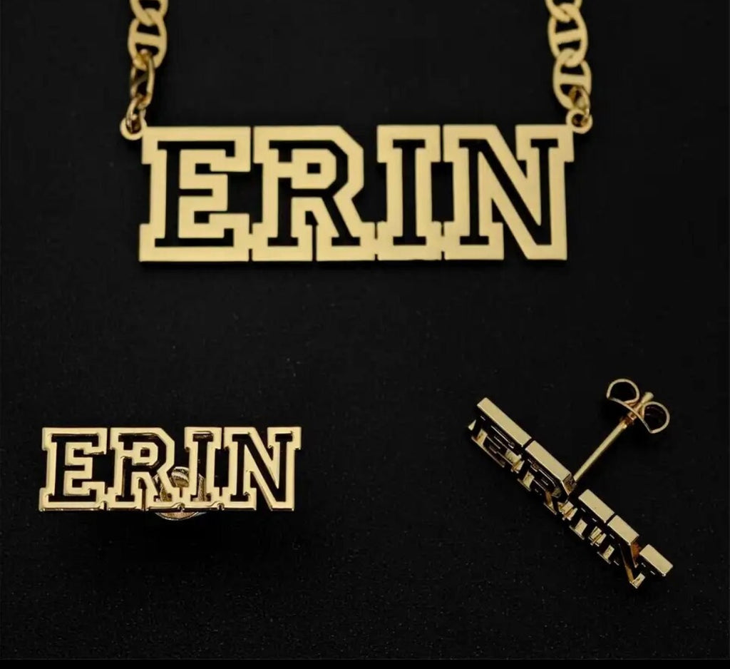Custom Hollow Name Necklace and Earring Set