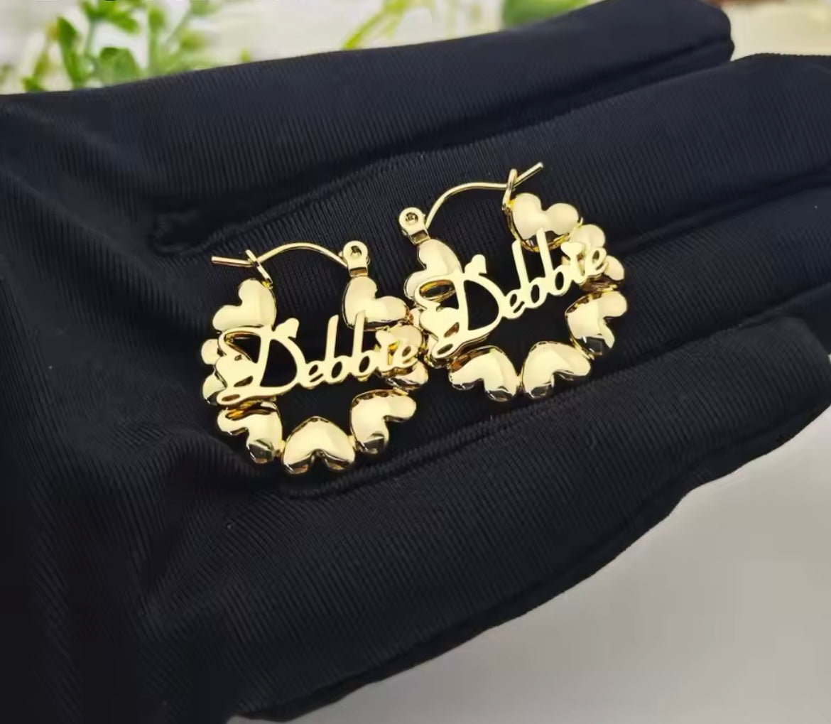 Kids custom heart shaped bamboo earrings