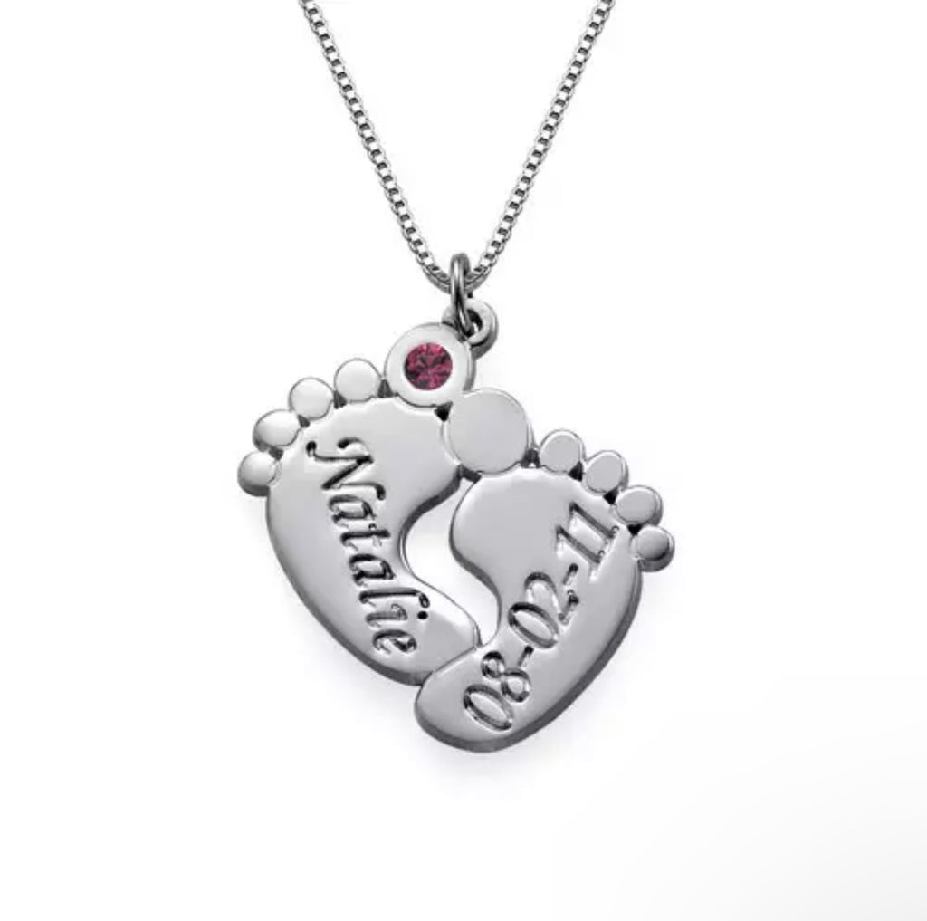 Custom Birthstone footprint Necklace