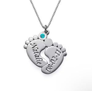 Custom Birthstone footprint Necklace