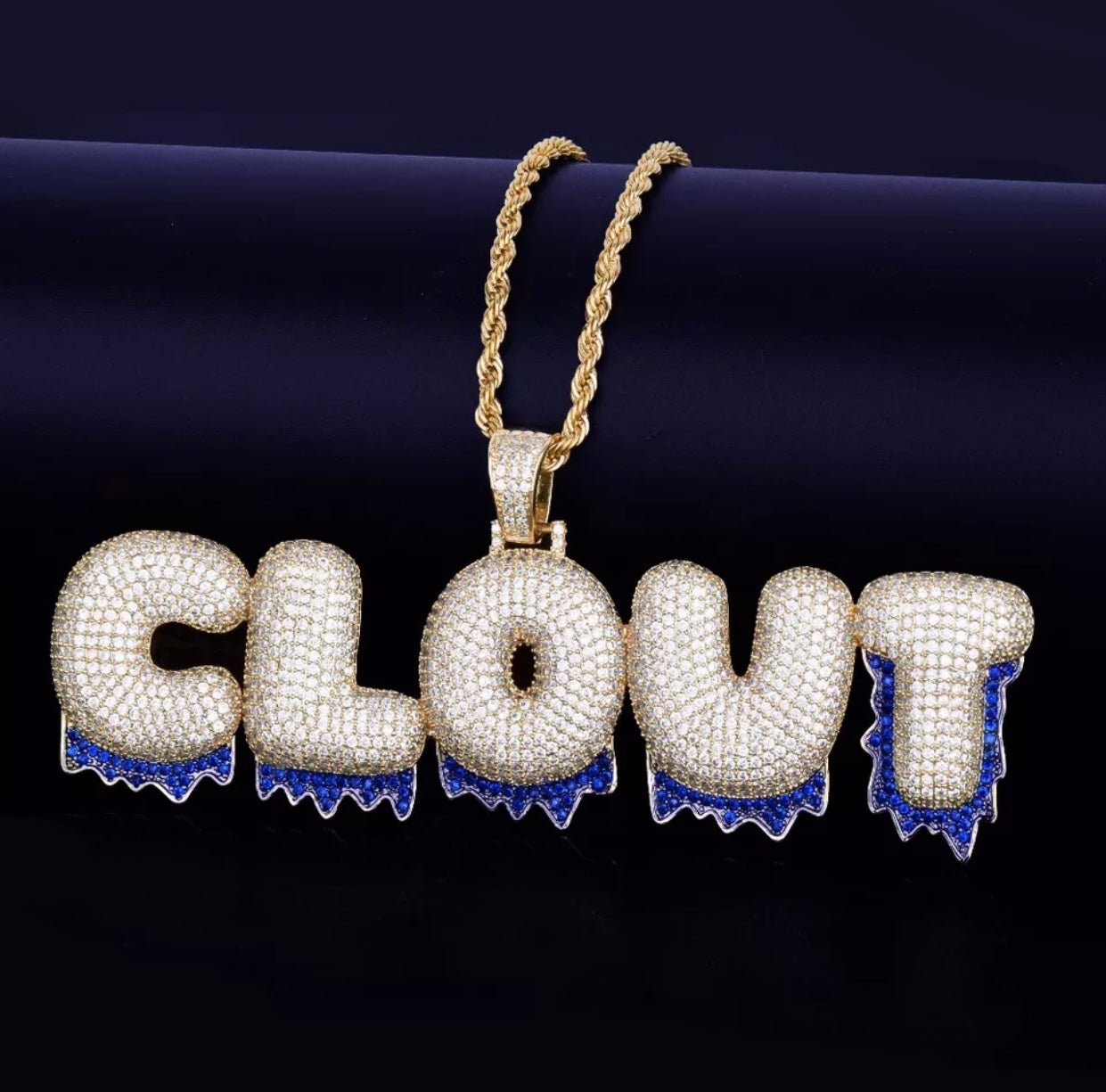 Icy Blue Drip Pendant (Rope Chain)