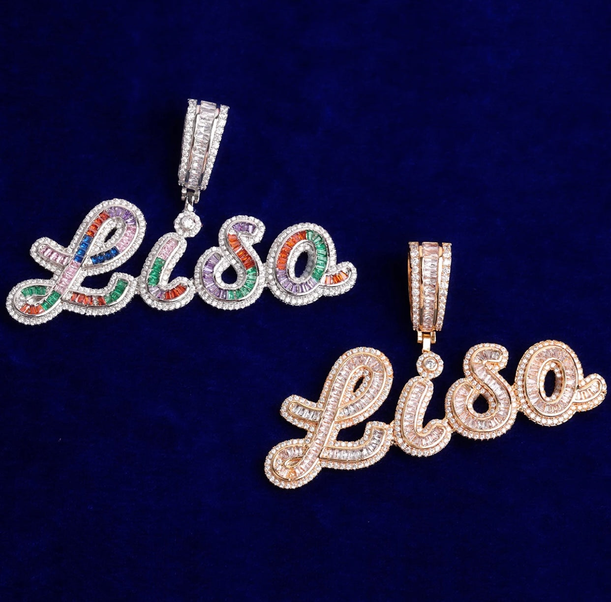 Frosted Baguette Name Pendant (Rope Chain)