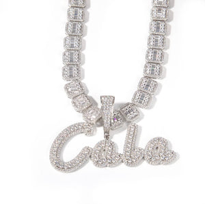 Frosted Baguette Name Pendant (Baguette Chain)