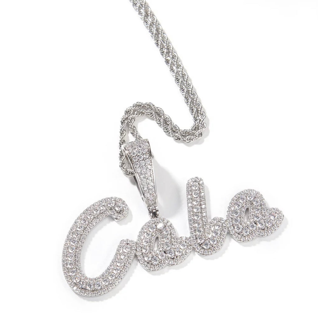 Frosted Baguette Name Pendant (Rope Chain)