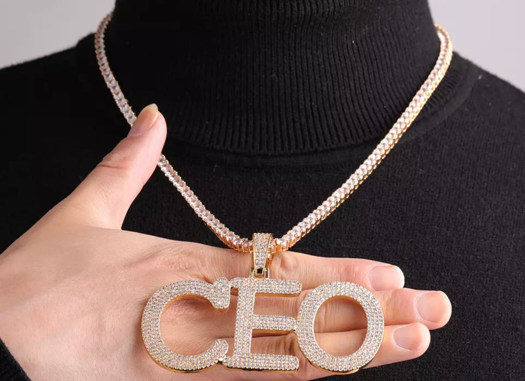 Solid Bubble Letter Pendant (Tennis Chain)