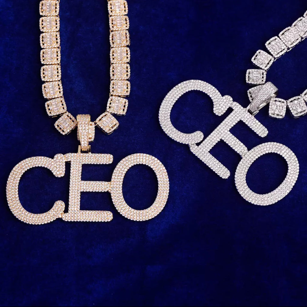 Solid Bubble Letter Pendant (Baguette Chain)