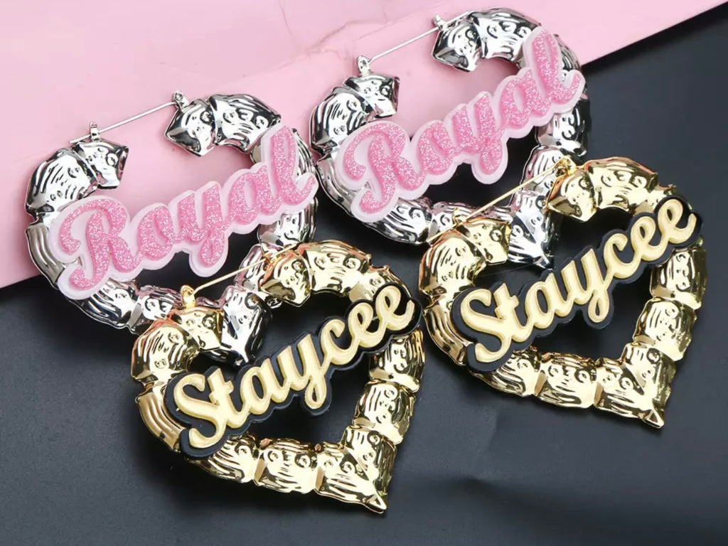 Custom Name Acrylic Bamboo Earrings