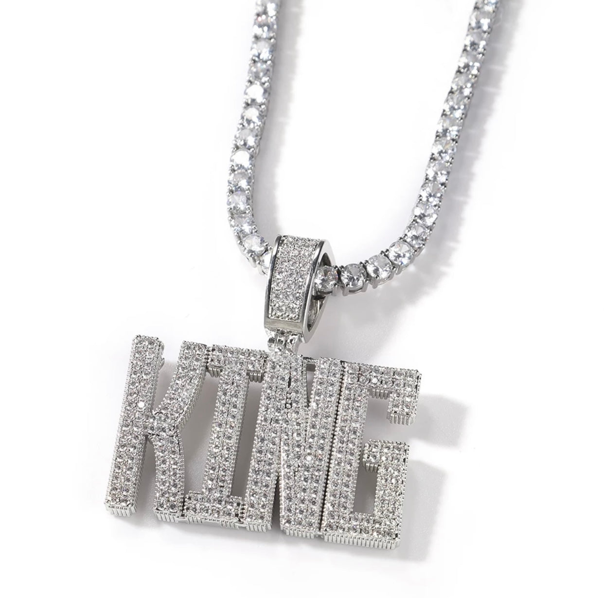 Bold Icy Bubble Letter Pendant (Tennis Chain)