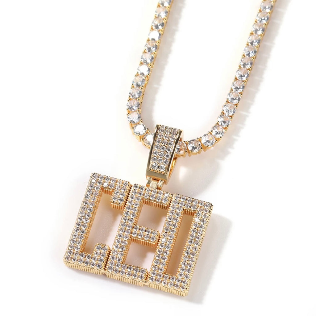 Bold Icy Bubble Letter Pendant (Tennis Chain)