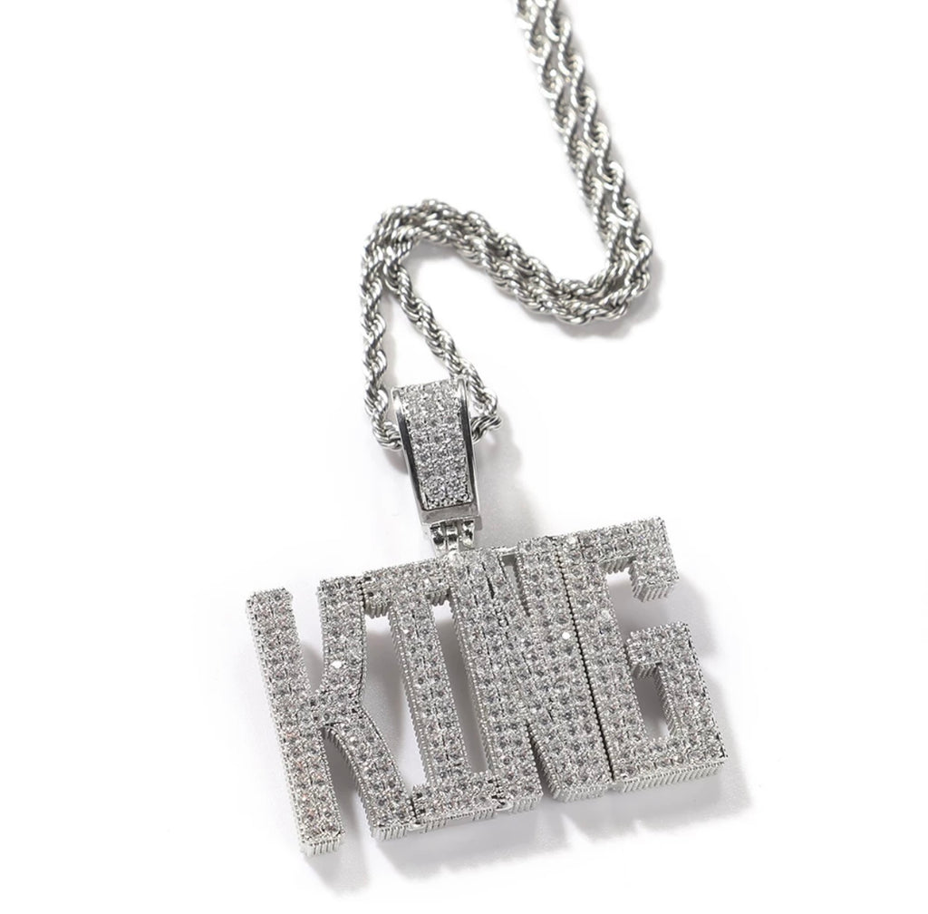 Bold Icy Bubble Letter Pendant (Rope Chain)