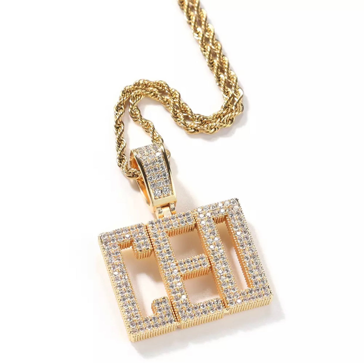 Bold Icy Bubble Letter Pendant (Rope Chain)