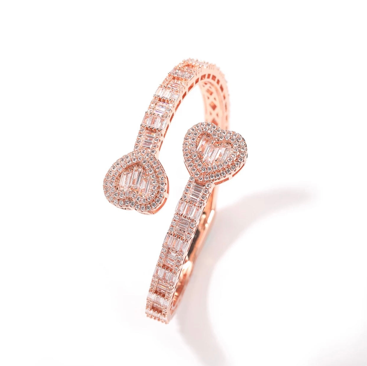 Iced Baguette Heart Bangle