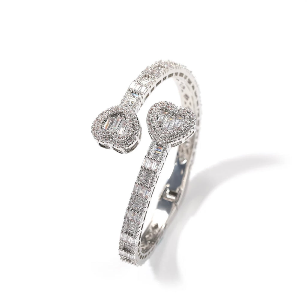 Iced Baguette Heart Bangle