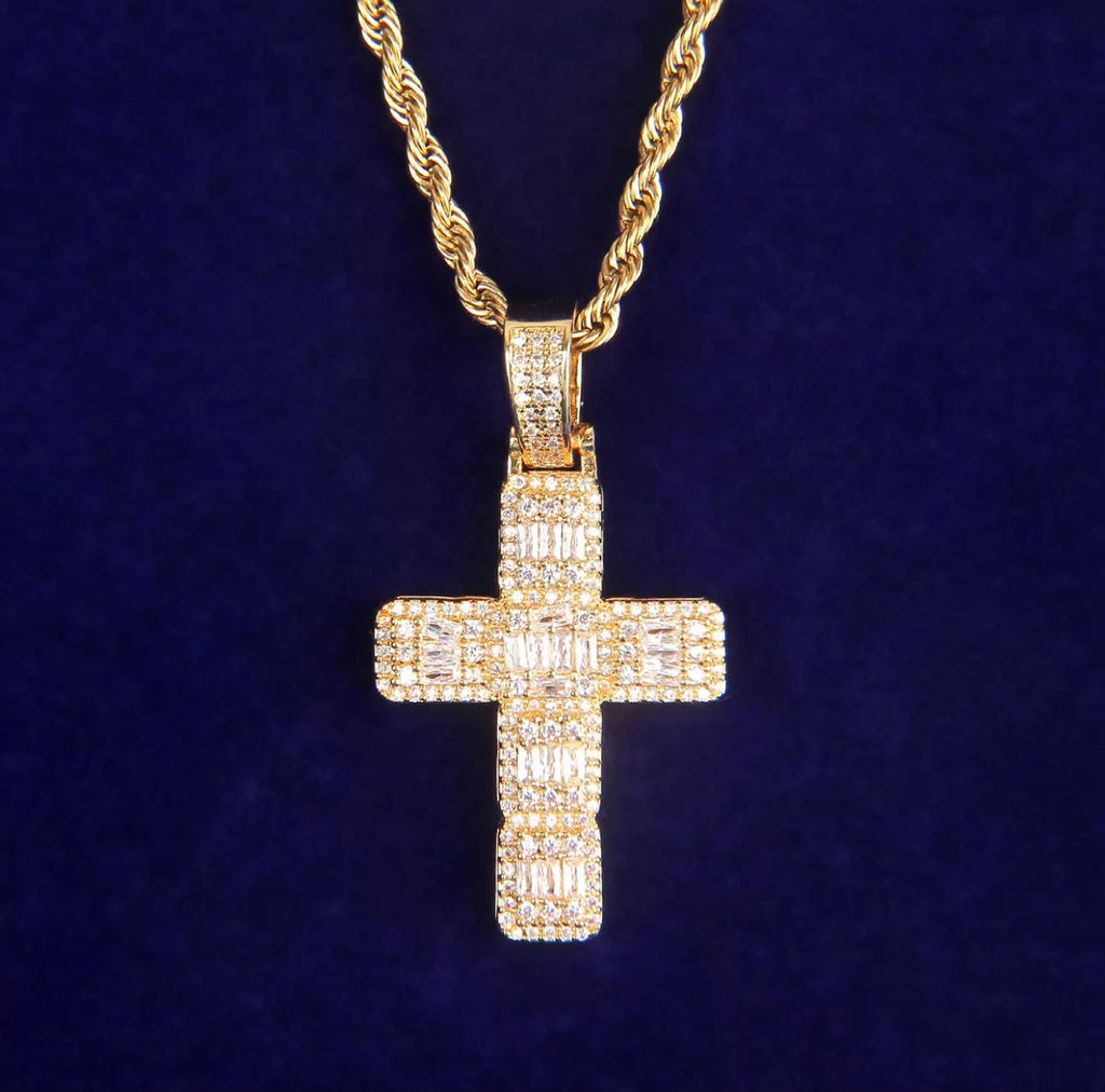 Baguette Cross Pendant (Real Gold Plated)