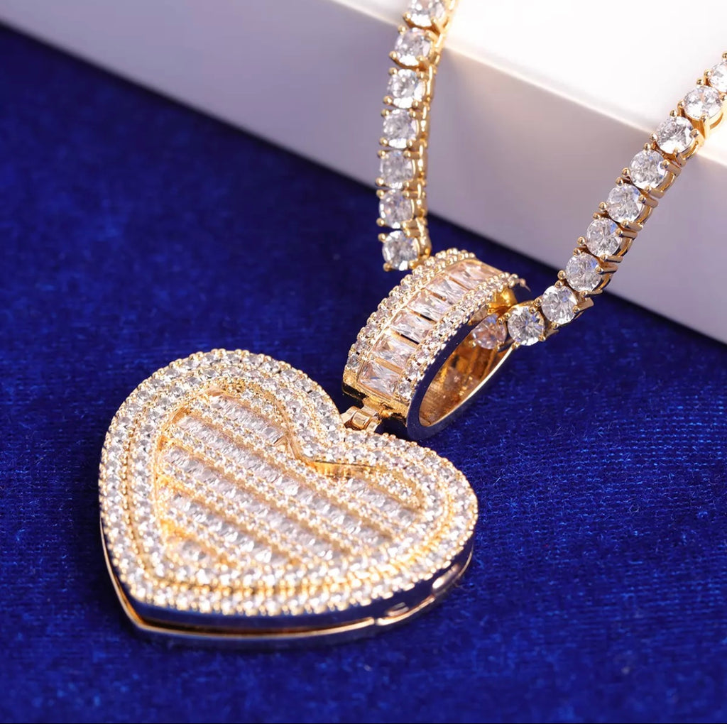Icy Baguette Heart Photo Locket