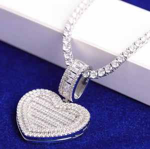 Icy Baguette Heart Photo Locket