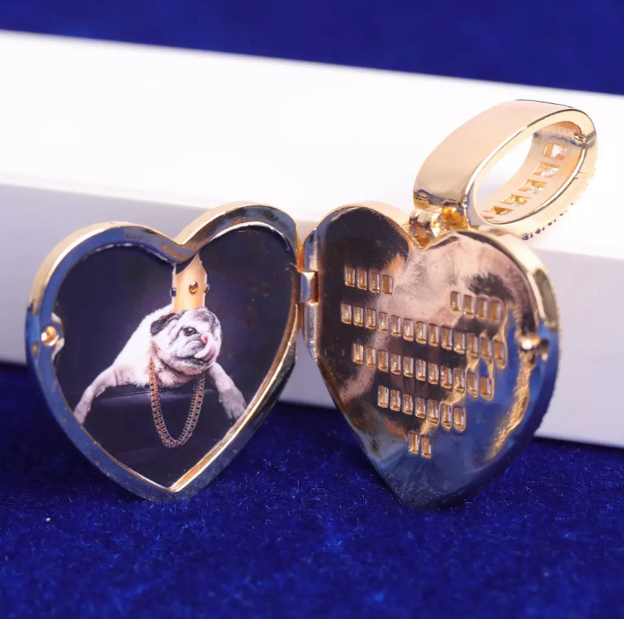 Icy Baguette Heart Photo Locket