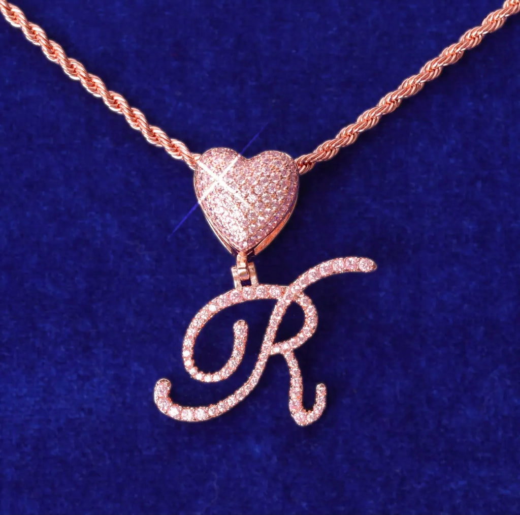 Heart On Ice Initial Pendant (Rope Chain)