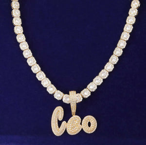 Name Print Custom Pendant (Baguette Chain)