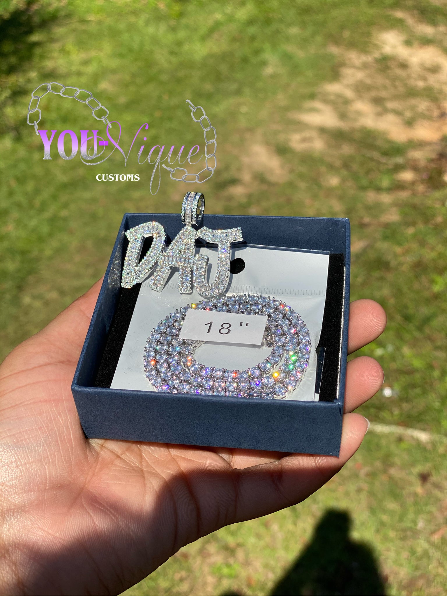 Baguette Pendant Necklace (Tennis Chain)