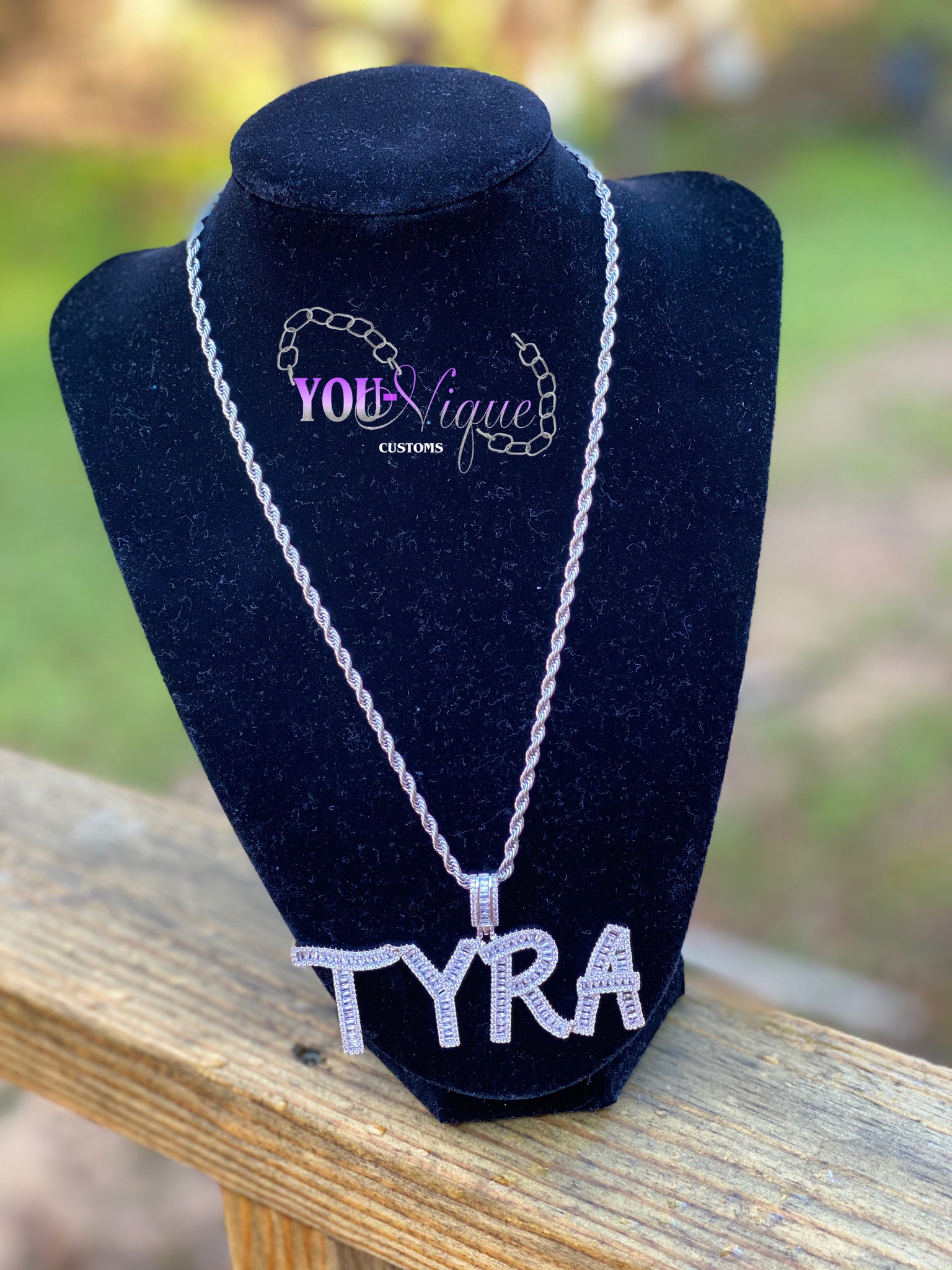 Baguette Pendant Necklace (Rope Chain)